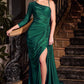 One Shoulder Long Sleeve Leg Slit Gown By Ladivine CD787 - Women Evening Formal Gown - Special Occasion