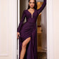 Plunging V-Neckline Long Sleeves Gown by Cinderella Divine CD788 - Special Occasion