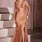 Plunging V-Neckline Long Sleeves Gown by Cinderella Divine CD788 - Special Occasion