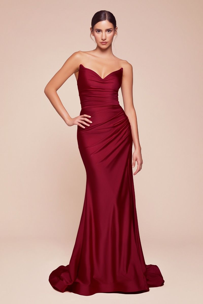 Satin Strapless Pointed V-Neckline Gown by Cinderella Divine CD791 - Special Occasion