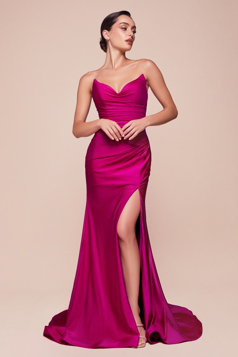 Satin Strapless Pointed V-Neckline Gown by Cinderella Divine CD791 - Special Occasion