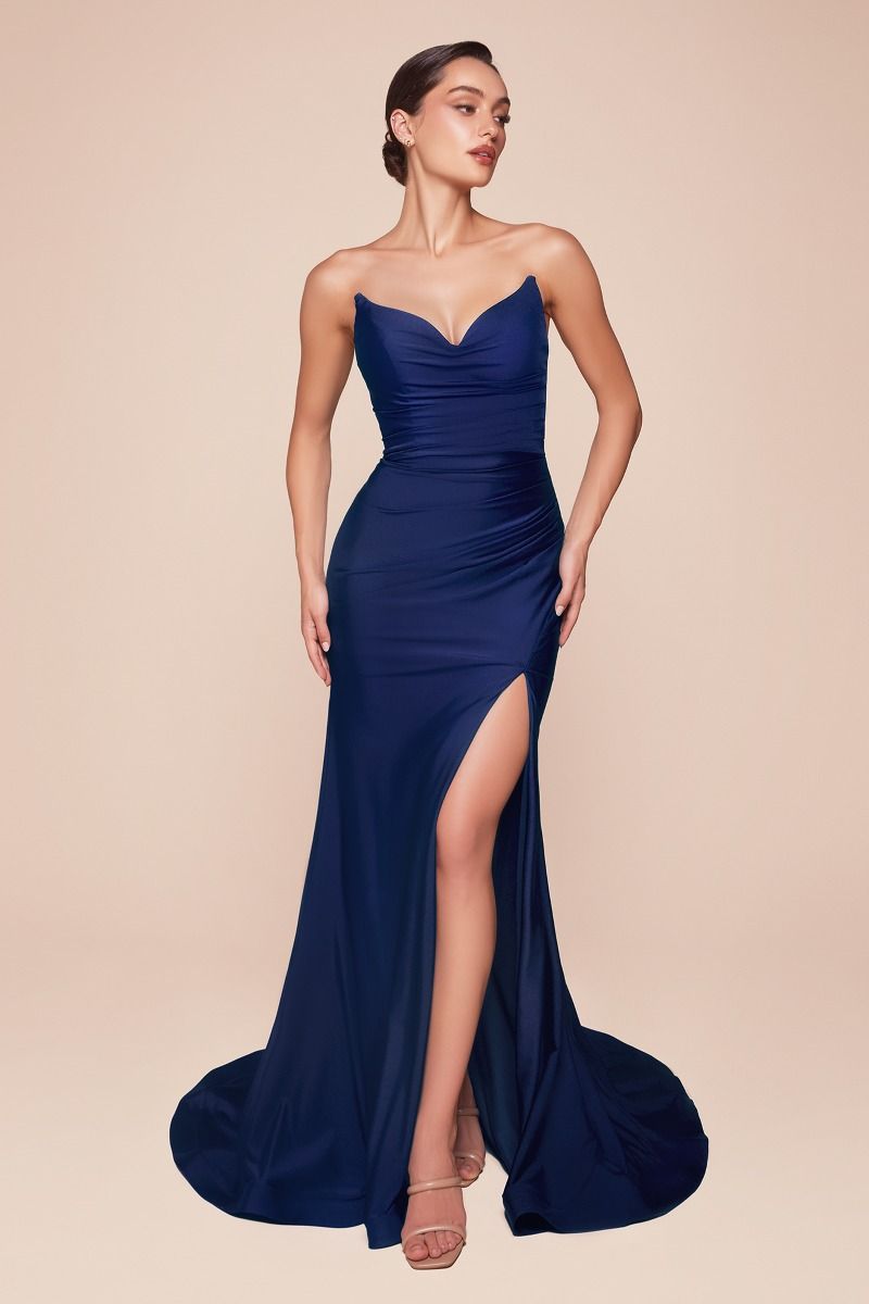 Satin Strapless Pointed V-Neckline Gown by Cinderella Divine CD791 - Special Occasion