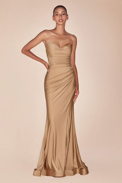 Strapless Pointed V-Neckline Gown by Cinderella Divine CD791 - Special Occasion