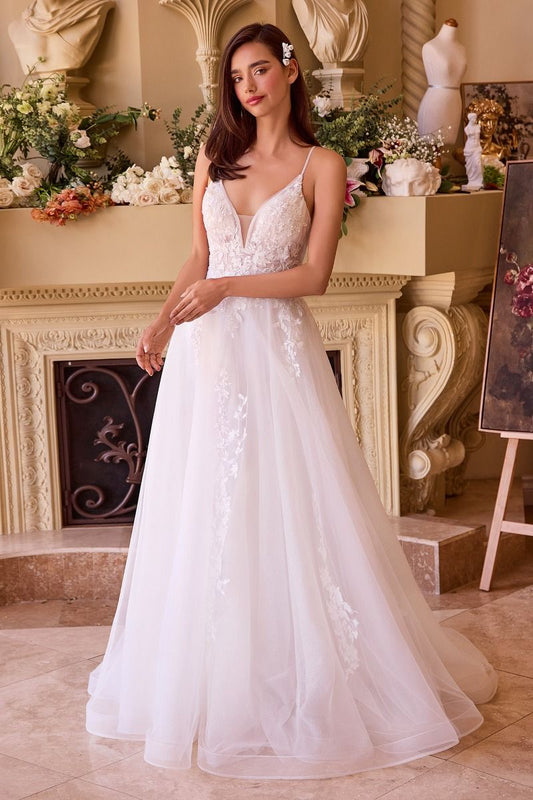 Layered Tulle V-Neckline A-Line Bridal Gown by Cinderella Divine CD792W - Special Occasion