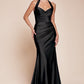 Satin Halter Neckline Leg Slit Gown by Cinderella Divine CD796C - Curves