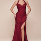 Satin Halter Neckline Leg Slit Gown by Cinderella Divine CD796 - Special Occasion (2-12 Size)