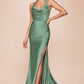 Satin Halter Neckline Leg Slit Gown by Cinderella Divine CD796 - Special Occasion (2-12 Size)