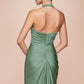 Satin Halter Neckline Leg Slit Gown by Cinderella Divine CD796 - Special Occasion (2-12 Size)