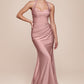 Satin Halter Neckline Leg Slit Gown by Cinderella Divine CD796 - Special Occasion (2-12 Size)