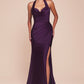 Satin Halter Neckline Leg Slit Gown by Cinderella Divine CD796 - Special Occasion (2-12 Size)