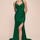 Satin Halter Neckline Leg Slit Gown by Cinderella Divine CD796 - Special Occasion (2-12 Size)