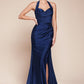 Satin Halter Neckline Leg Slit Gown by Cinderella Divine CD796 - Special Occasion (2-12 Size)