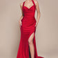 Satin Halter Neckline Leg Slit Gown by Cinderella Divine CD796 - Special Occasion (2-12 Size)