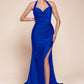 Satin Halter Neckline Leg Slit Gown by Cinderella Divine CD796 - Special Occasion (2-12 Size)