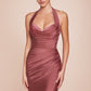 Satin Halter Neckline Leg Slit Gown by Cinderella Divine CD796 - Special Occasion (2-12 Size)