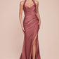 Satin Halter Neckline Leg Slit Gown by Cinderella Divine CD796 - Special Occasion (2-12 Size)