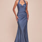 Satin Halter Neckline Leg Slit Gown by Cinderella Divine CD796 - Special Occasion (2-12 Size)