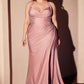 Satin Halter Neckline Leg Slit Gown by Cinderella Divine CD796C - Curves