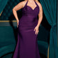 Satin Halter Neckline Leg Slit Gown by Cinderella Divine CD796C - Curves