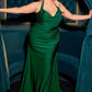 Satin Halter Neckline Leg Slit Gown by Cinderella Divine CD796C - Curves