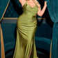 Satin Halter Neckline Leg Slit Gown by Cinderella Divine CD796C - Curves