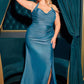 Satin Halter Neckline Leg Slit Gown by Cinderella Divine CD796C - Curves
