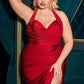 Satin Halter Neckline Leg Slit Gown by Cinderella Divine CD796C - Curves