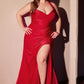 Satin Halter Neckline Leg Slit Gown by Cinderella Divine CD796C - Curves
