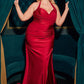 Satin Halter Neckline Leg Slit Gown by Cinderella Divine CD796C - Curves