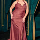 Satin Halter Neckline Leg Slit Gown by Cinderella Divine CD796C - Curves