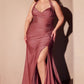 Satin Halter Neckline Leg Slit Gown by Cinderella Divine CD796C - Curves
