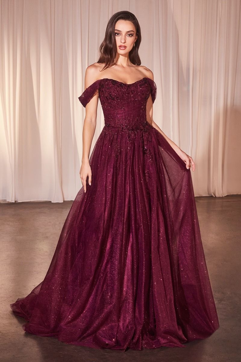 Off The Shoulder Scoop Neckline Gown by Cinderella Divine CD799 - Special Occasion/Curves