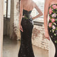 Floral Sequin Print Strapless Leg Slit Gown by Cinderella Divine CD811 - Special Occasion