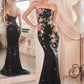 Floral Sequin Print Strapless Leg Slit Gown by Cinderella Divine CD811 - Special Occasion
