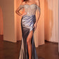 Embellished Off The Shoulder Satin Gown by Cinderella Divine CD821 - Special Occasion