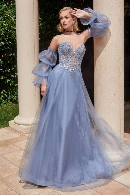 Glitter Tulle Sweetheart Neckline Gown by Cinderella Divine CD830 - Special Occasion/Curves