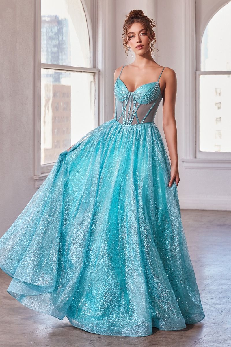glitter v neck prom dress V-Neck Long Glitter Prom Dress: Ladivine CC2349 Emerald / 2