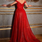 Off Shoulder Glitter Overskirt Gown by Ladivine CD853 - Special Occasion