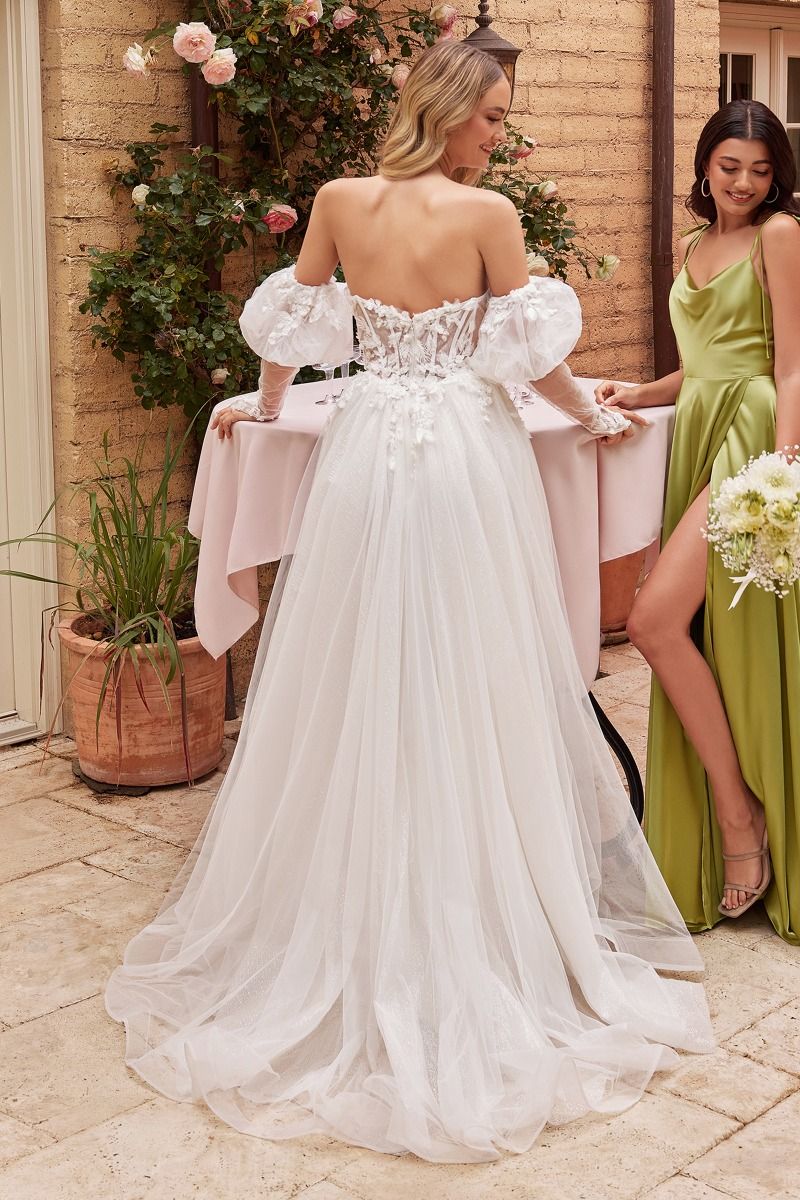 Strapless A-Line Leg Slit with Removable Sleeves Bridal Gown by Ladivine CD855W
