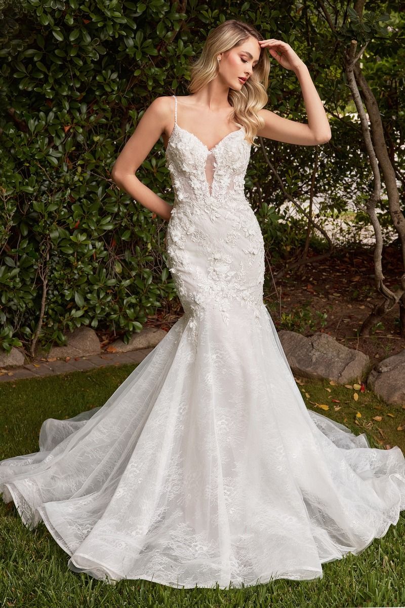 Layered Lace Keyhole Neckline Mermaid Bridal Gown by Ladivine CD856W