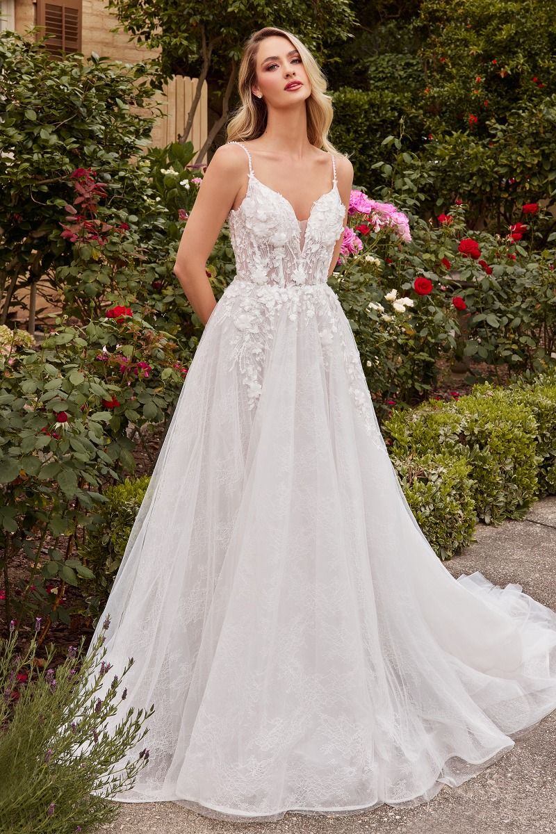 Floral Appliques Layered Lace A-Line Bridal Gown by Ladivine CD857W