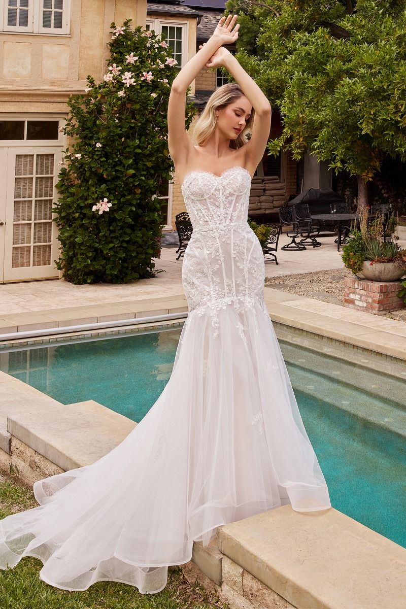 Strapless Mermaid Bridal Gown with Removable Sleeves by Cinderella Divine CD858W