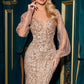 Glitter Long Sleeve Mermaid Gown By Ladivine CD864 - Women Evening Formal Gown - Special Occasion/Curves