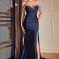 Satin Off The Shoulder Leg Slit Gown By Ladivine CD867 - Special Occasion/Curves