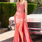 Embellished Satin Fitted Slit Gown By Ladivine CD868 - Women Evening Formal Gown - Special Occasion
