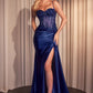 Embellished Satin Fitted Slit Gown By Ladivine CD868 - Women Evening Formal Gown - Special Occasion