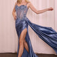 Embellished Satin Fitted Slit Gown By Ladivine CD868 - Women Evening Formal Gown - Special Occasion