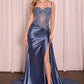 Embellished Satin Fitted Slit Gown By Ladivine CD868 - Women Evening Formal Gown - Special Occasion