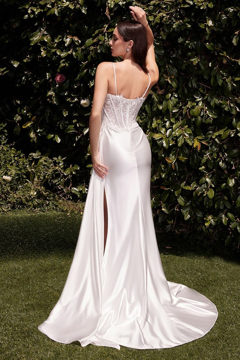 Ladivine CD868W Fitted Satin & Lace Bridal Gown, Off White / 2
