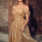Off Shoulder Glitter A-Line Tea Length Gown by Ladivine CD870 - Special Occasion